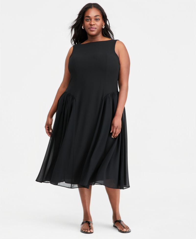 Plus Size Drop-Waist Midi Dress
