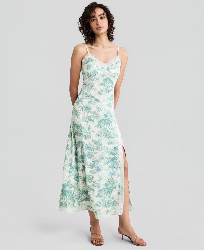 Women's Printed Lace-Trim Maxi Dress