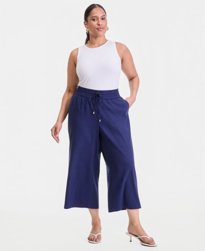 Plus Size High-Rise Cropped Wide-Leg Pants