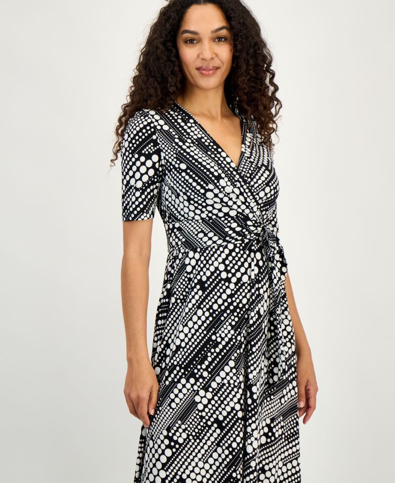 Women's Printed Faux-Wrap Midi Dress