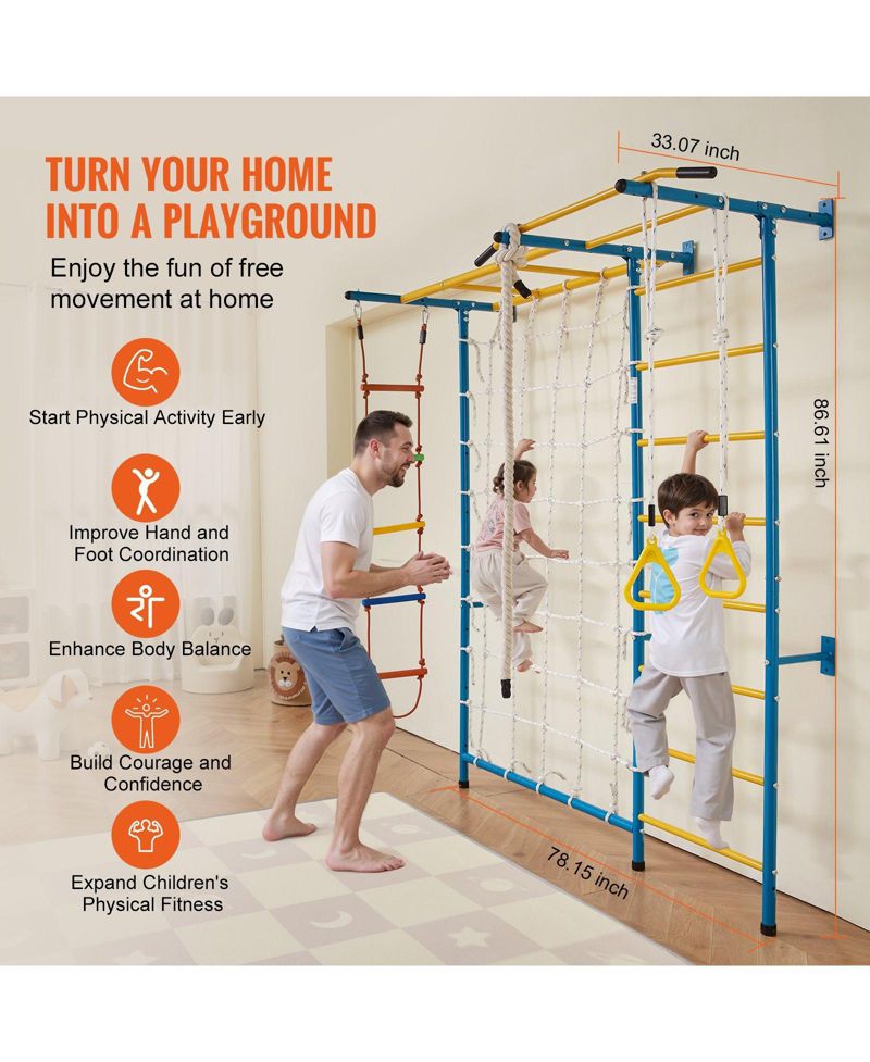 7-in-1 Indoor Wall-Mounted Jungle Gym