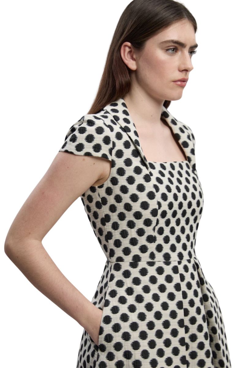 Women's Spot Jacquard Square Neck Midi Dress