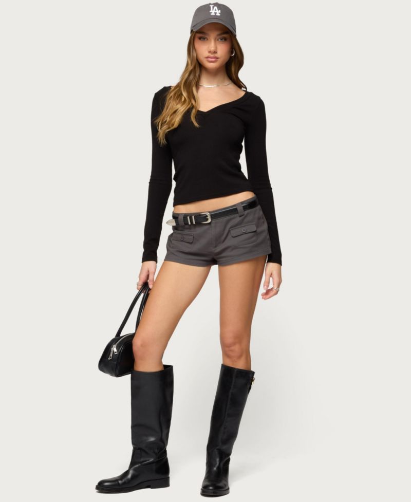 Women's Larna V Neck Ribbed T Shirt