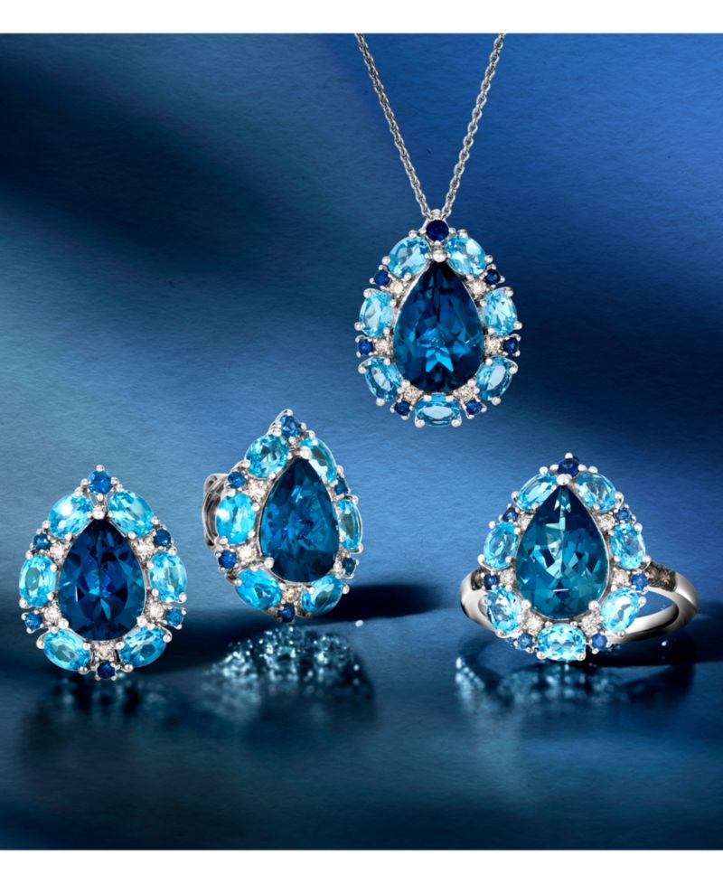 Deep Sea Blue Topaz (2-2/5 ct. t.w.), Blue Topaz (2-3/20 ct. t.w.), Blueberry Sapphire (1/5 ct. t.w.) & Nude Diamond (1/8 ct. t.w.) Earrings in 14k Vanilla Gold