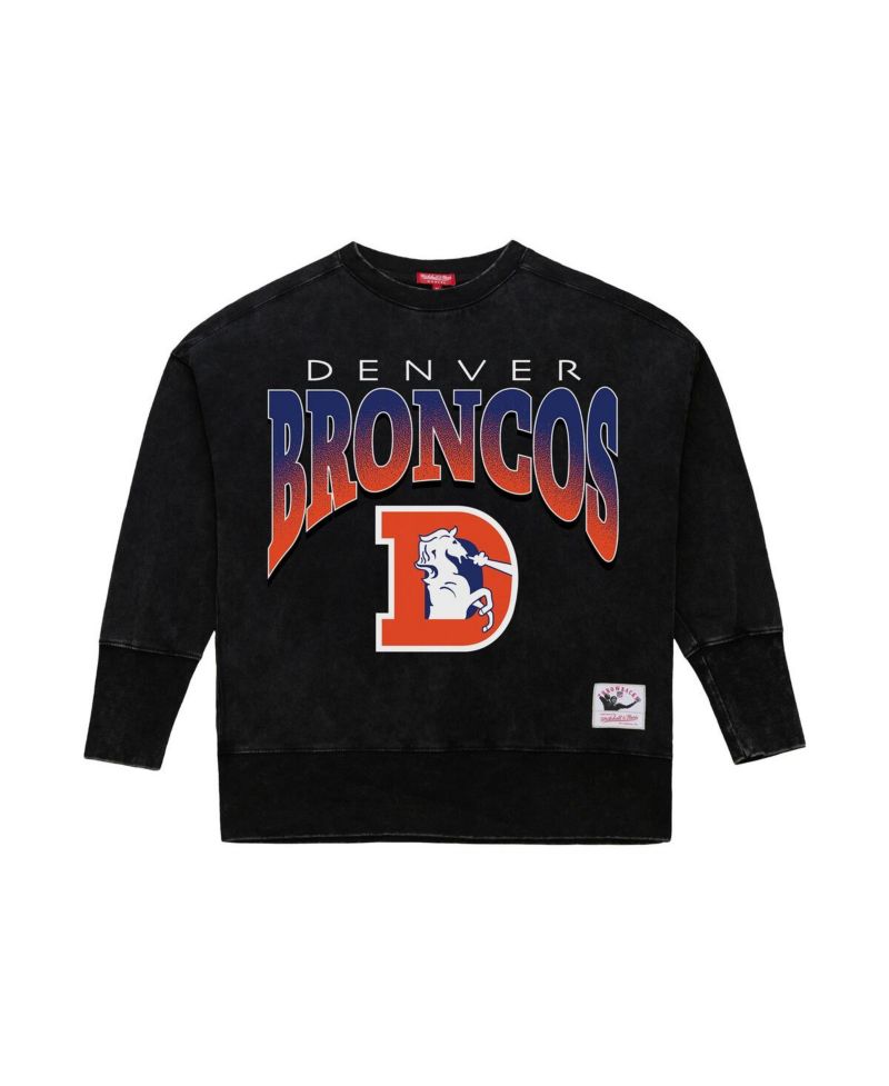 Women's Black Denver Broncos Delineate Mineral Wash Crewneck Sweatshirt