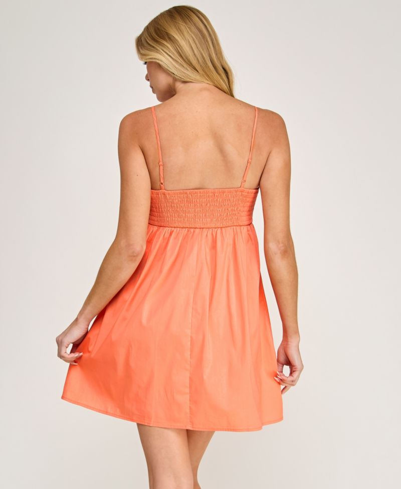 Juniors' Sleeveless Square Neck Poplin Short Dress