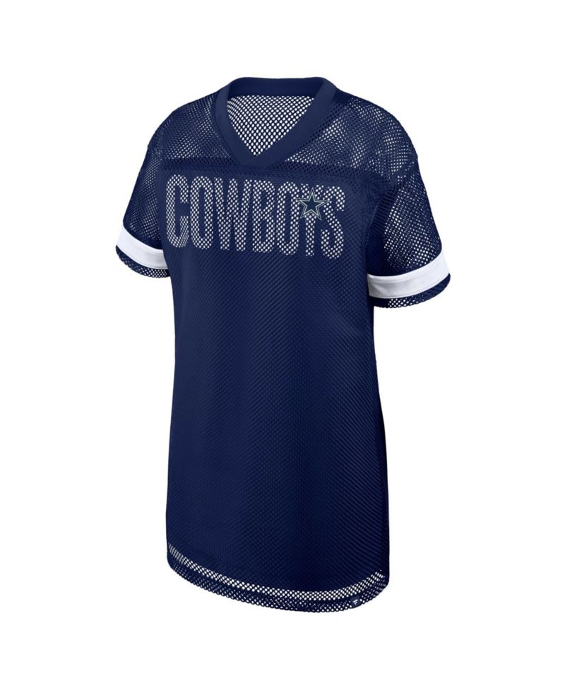 Women's Navy Dallas Cowboys Oversized Team First Deep Route Mesh V-Neck Dress
