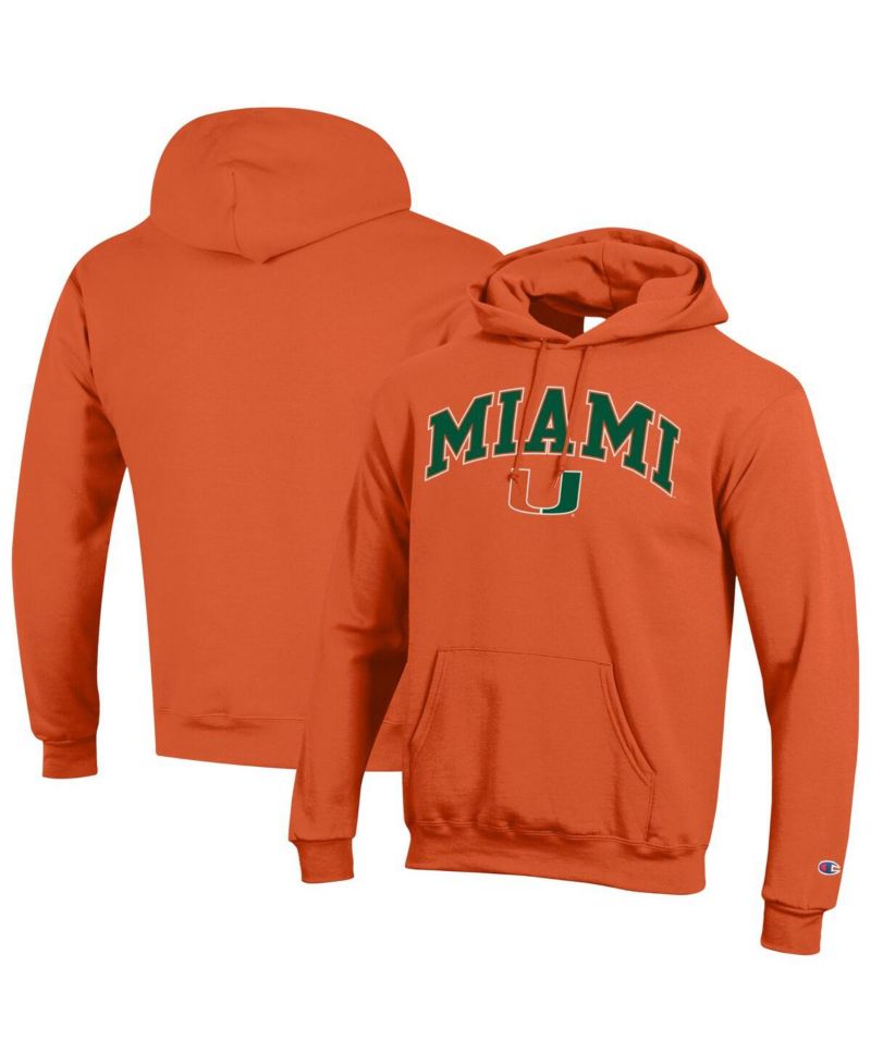 Men's Champion Orange Miami Hurricanes Arch Over Logo Pullover Hoodie