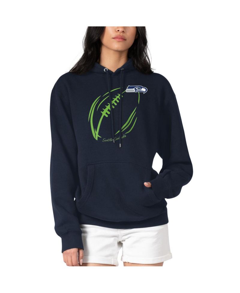Women's Navy Seattle Seahawks Football Logo Fleece Tri-Blend Pullover Hoodie