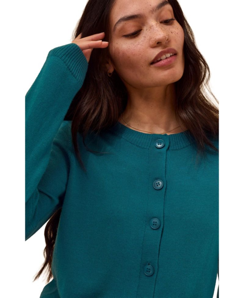 Women's Fine Knit Merino Crew Neck Cardigan