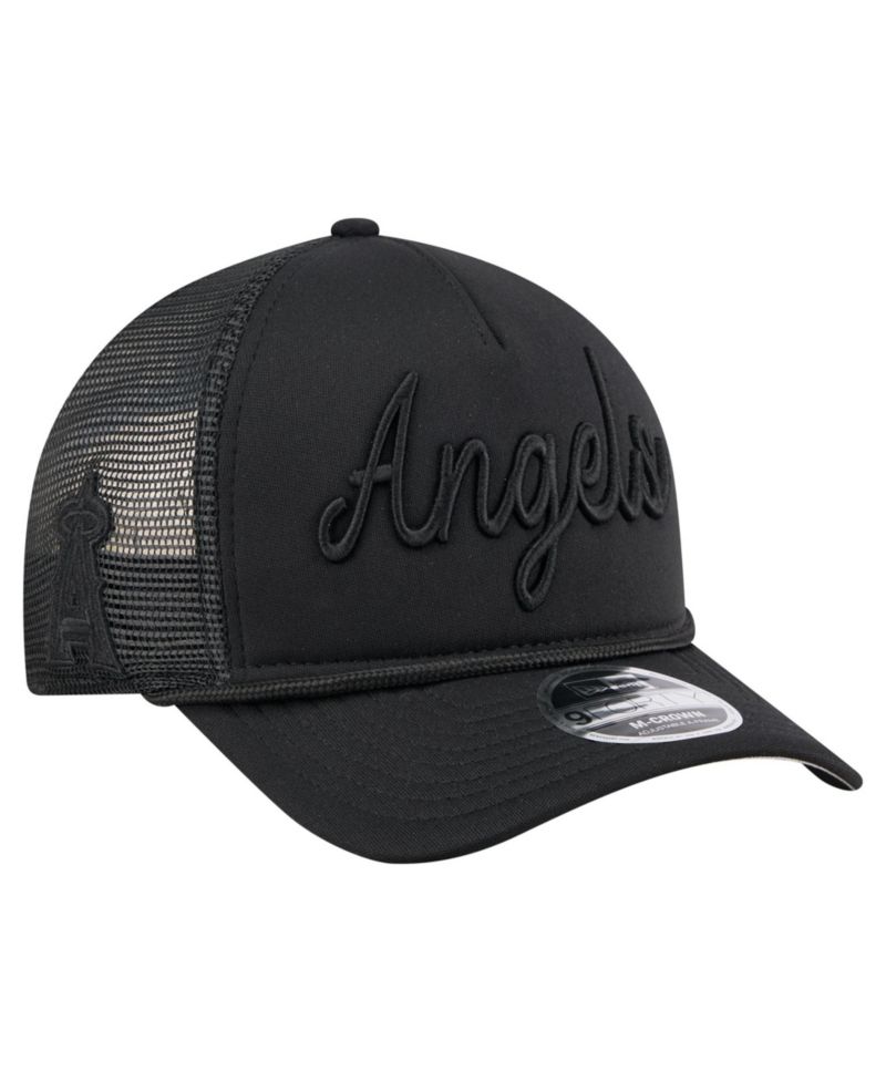 Men's Black Los Angeles Angels City Initial 9FORTY A-Frame M-Crown Adjustable Trucker Hat