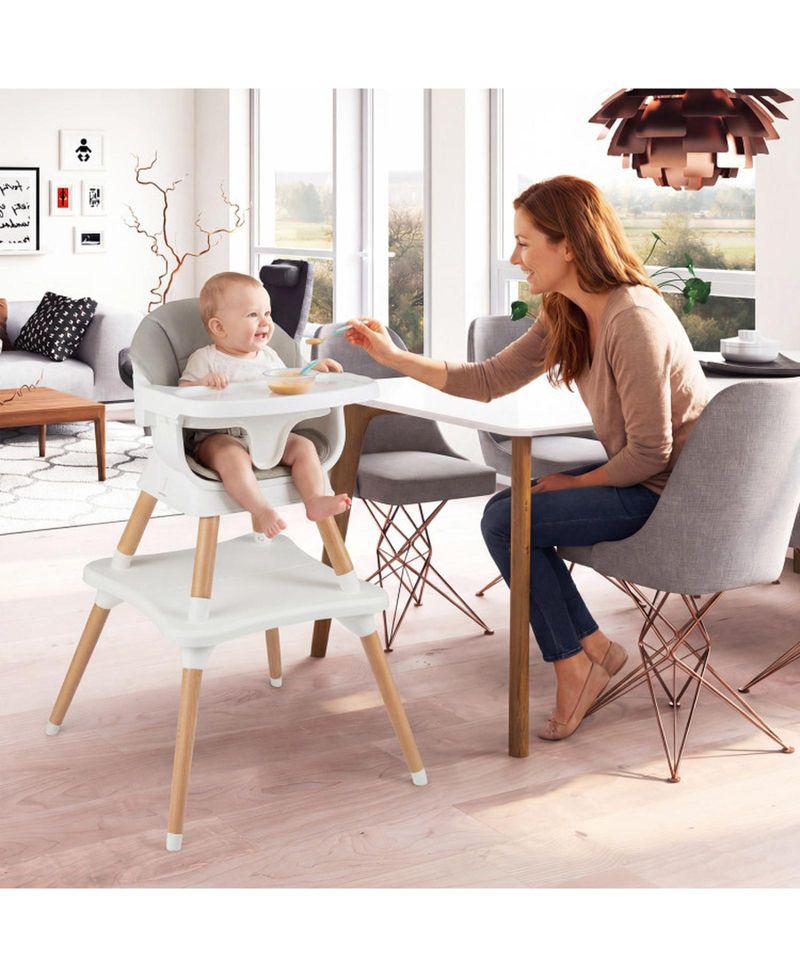 Convertible Wipe Clean Wooden Beech Legs High Chair