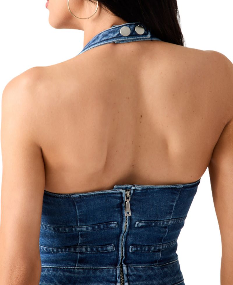 Women's Val Halter V-Neck Wide-Leg Denim Jumpsuit