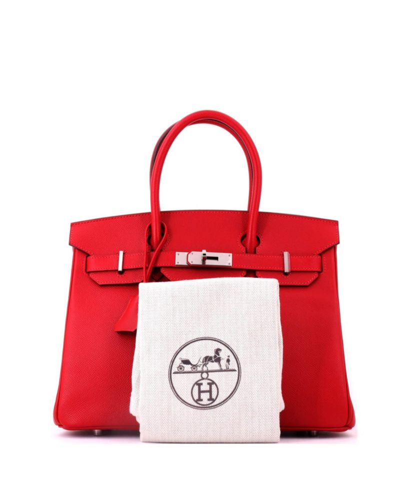 Pre-Owned Hermes Birkin 30 Handbag Red Epsom with Palladium Hardware