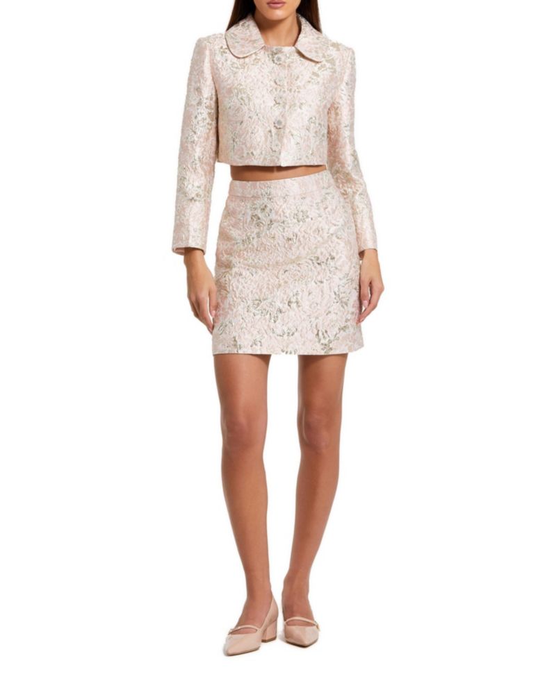 Women's Pearl Button Brocade Cropped Jacket