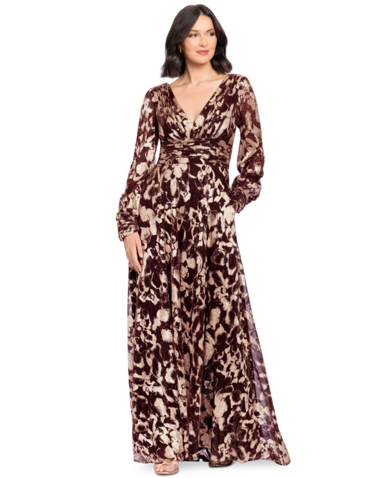 Petite V-Neck Long-Sleeve A-Line Gown