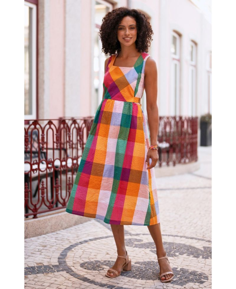 Women's Seersucker Cotton Midi Sun Dress