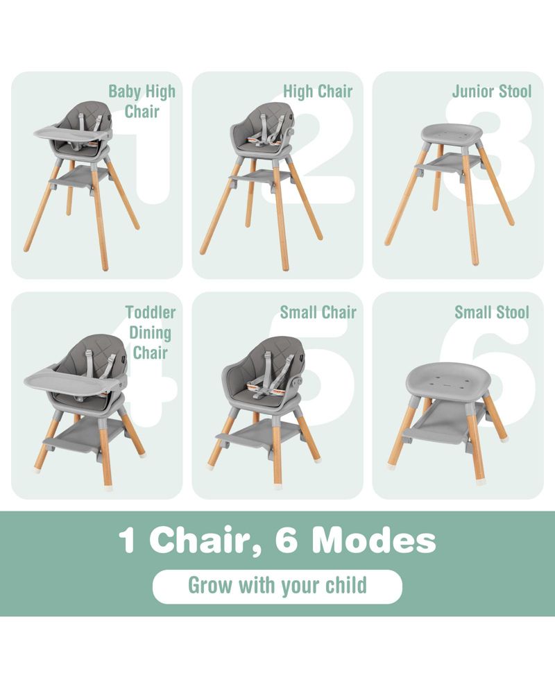 6-in-1 Convertible High Chair with Harness and Removable Tray