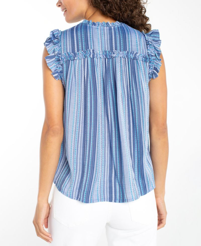 Women's Striped Flutter-Sleeve Top