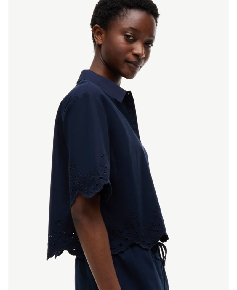 Women's Broderie Short-Sleeve Cotton Shirt