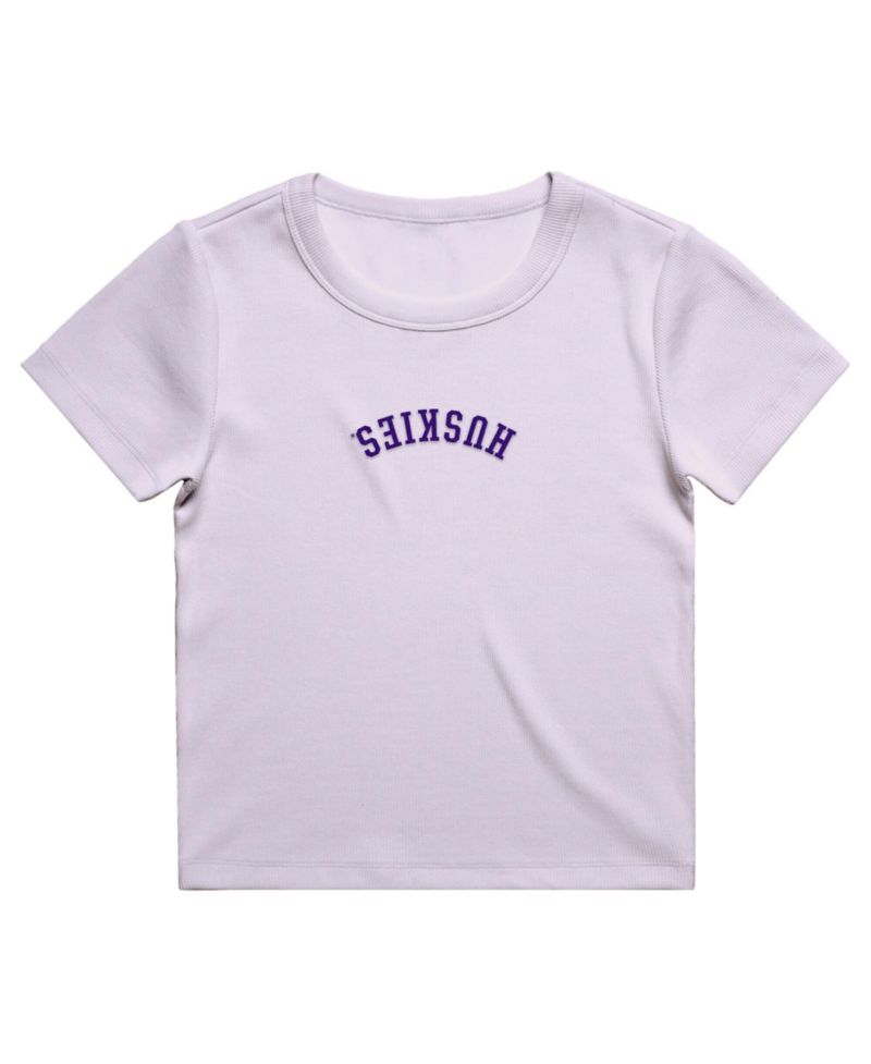 Women's Purple Washington Huskies Upside Down Embroidery Ribbed Cropped T-Shirt