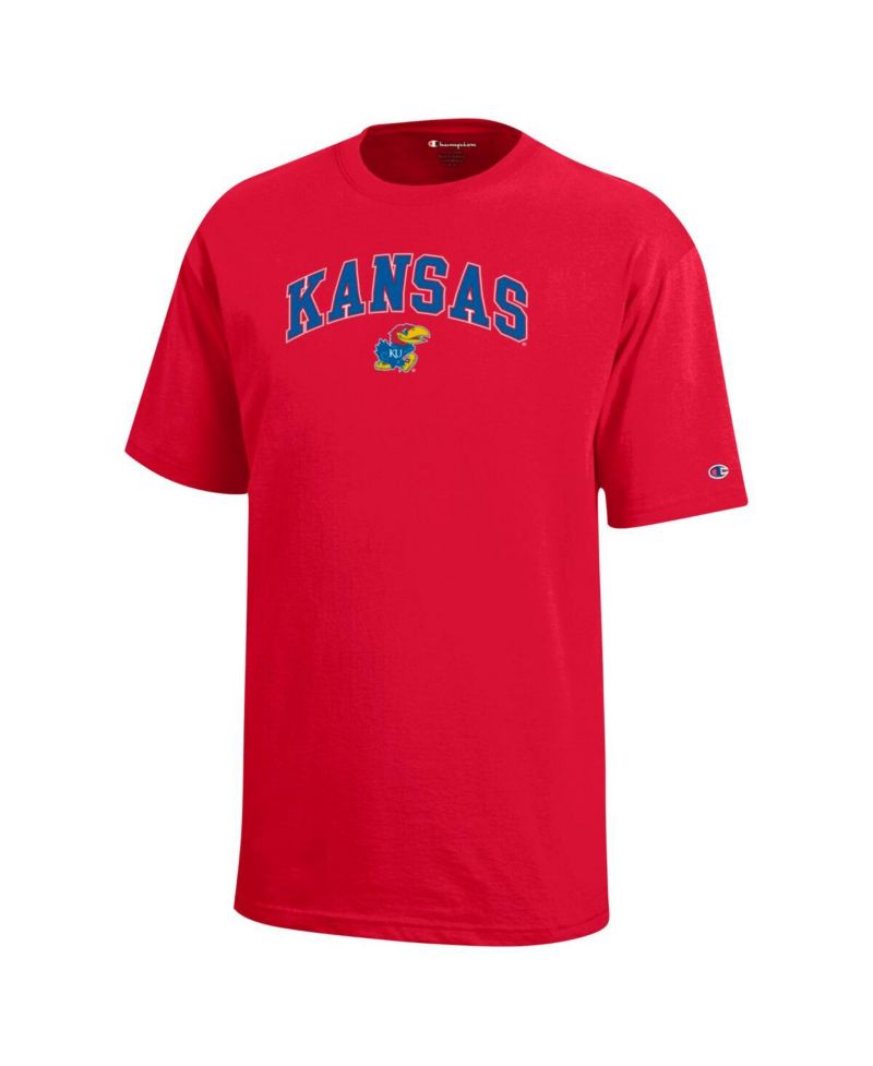 Big Boys and Girls Red Kansas Jayhawks Arch Over Logo T-Shirt