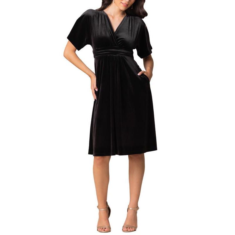 Women's Angelic Velvet Midi Cocktail Dress with Pockets