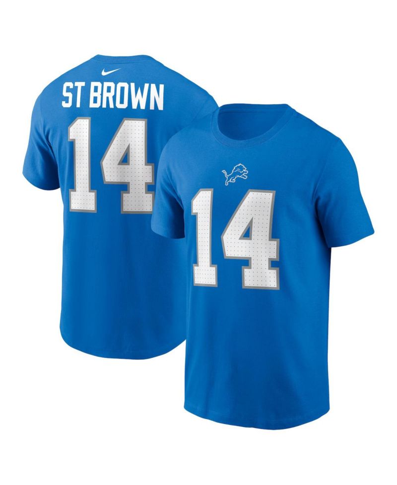Nike Men's Amon-Ra St. Brown Blue Detroit Lions Name & Number T-Shirt