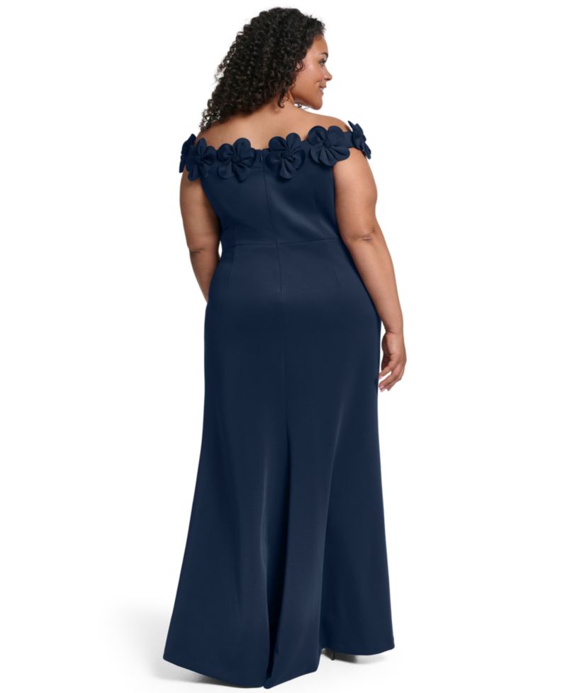 Plus Size Off-the-Shoulder Sleeveless Floral-Appliqu&eacute; Gown