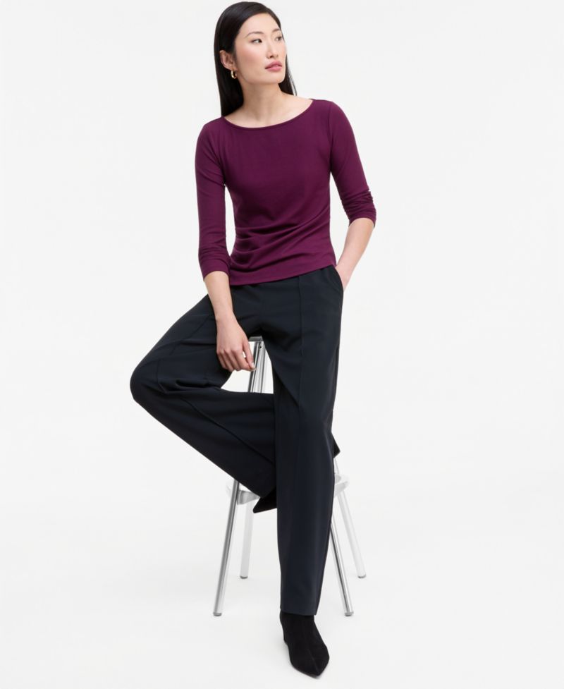 Women's Long Sleeve Rib-Knit Boat Neck Top
