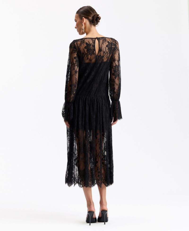 Women's Floral Drop-Waist Lace Midi Dress