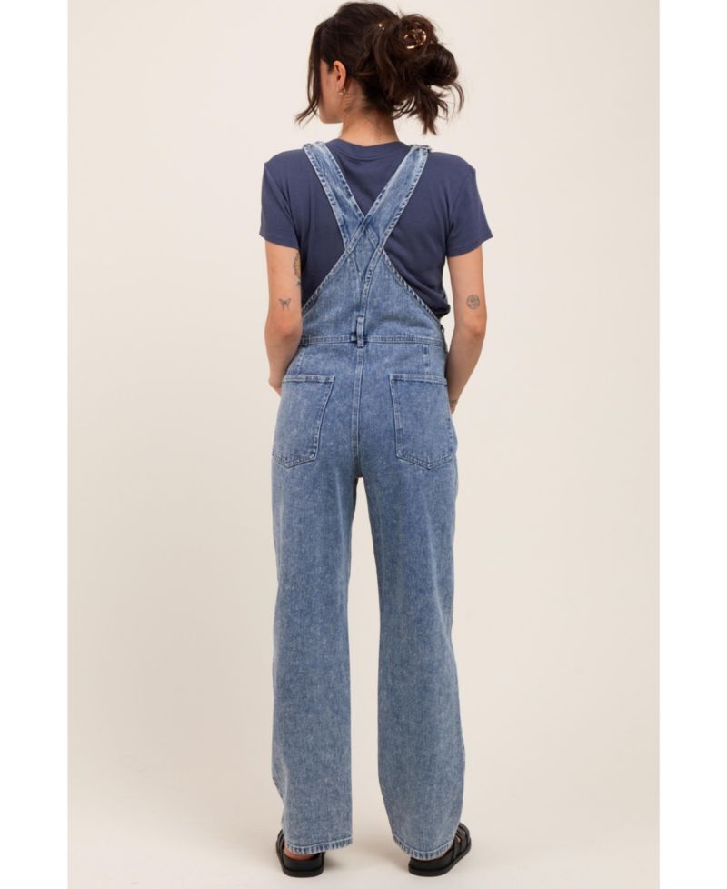 Women's Light Blue Wash Rolled Cuff Denim Overalls