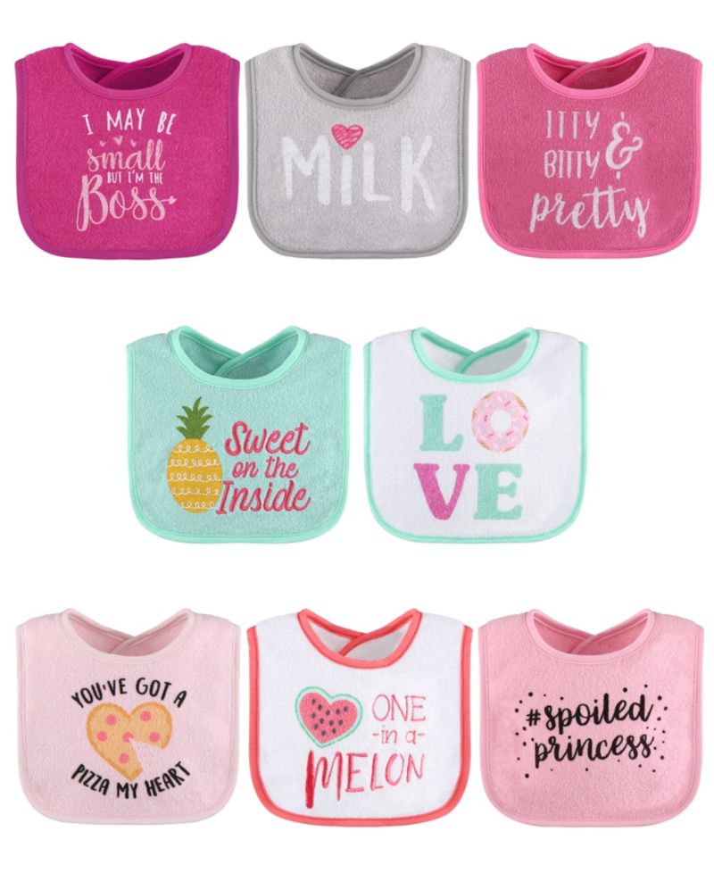 Cotton Feeding Baby Bib, 8pk Girls