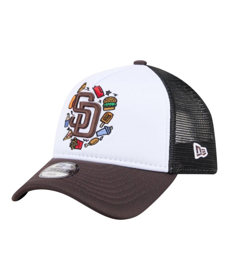 Big Boys and Girls White/Brown San Diego Padres Food A-Frame 9FORTY Trucker Adjustable Hat