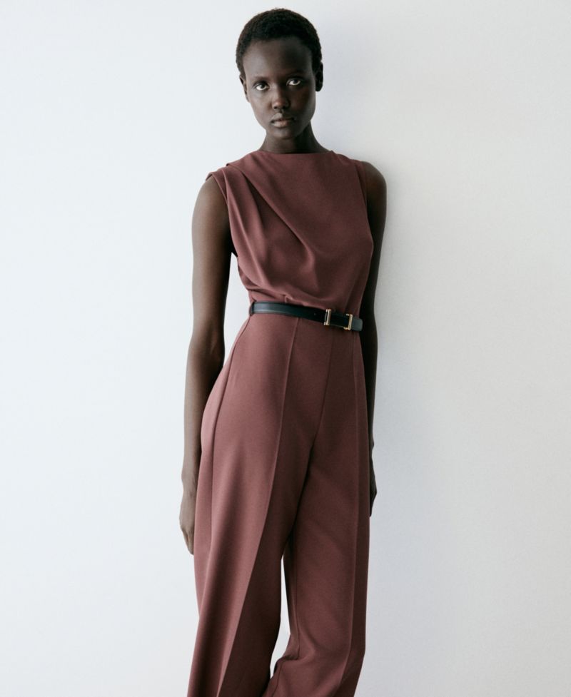 Women's Wide-Leg Belted Sleeveless Jumpsuit