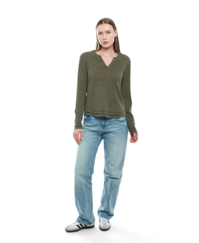 Women's Long Sleeve Henley Mock Tee