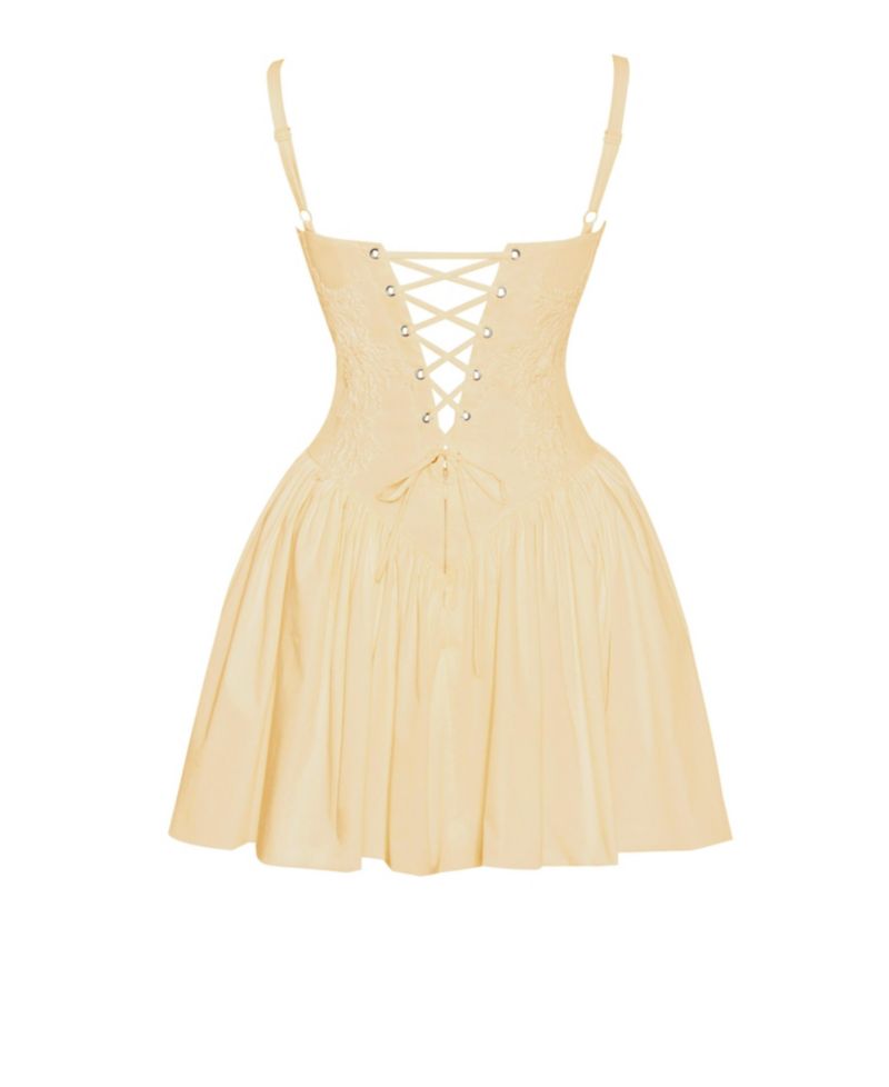Women's Kadi Yellow Cotton Drop Waist Corset Mini Dress