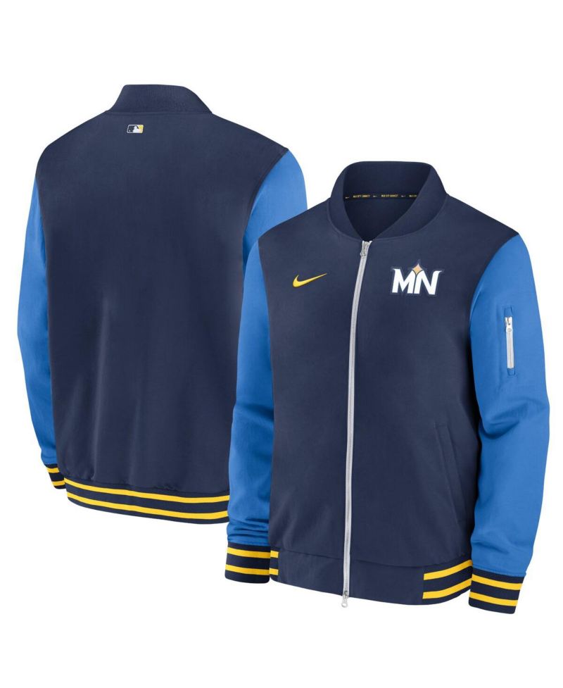 Men's Navy Minnesota Twins 2024 City Connect Authentic Collection Game Time Full-Zip Bomber Jacket