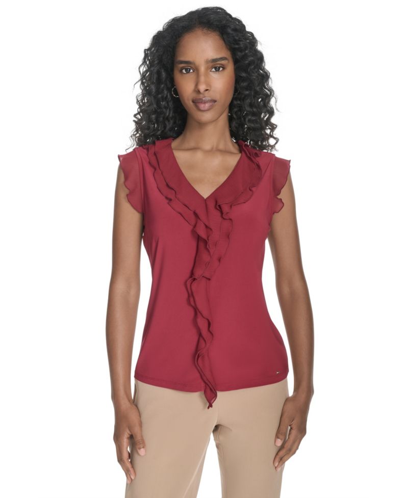 Women's V-Neck Sleeveless Ruffle Top