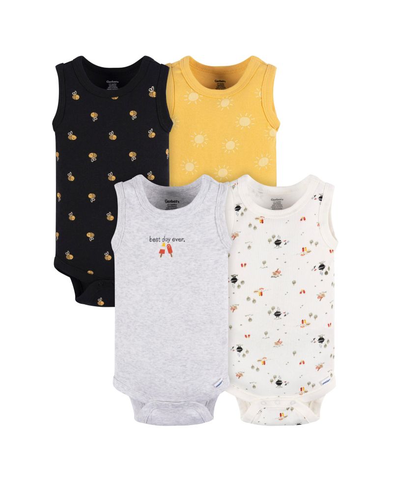 Baby Boys Sleeveless Onesies Bodysuits, 4 Pack