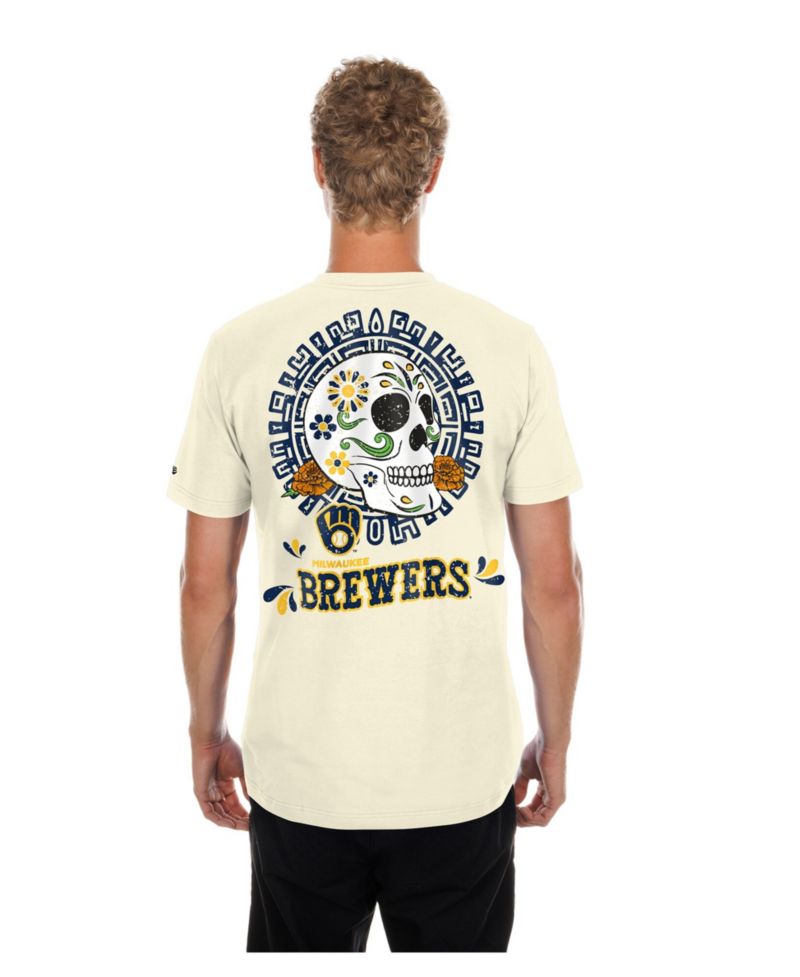 Men's Natural Milwaukee Brewers Dia de los Muertos Sugar Skull T-Shirt