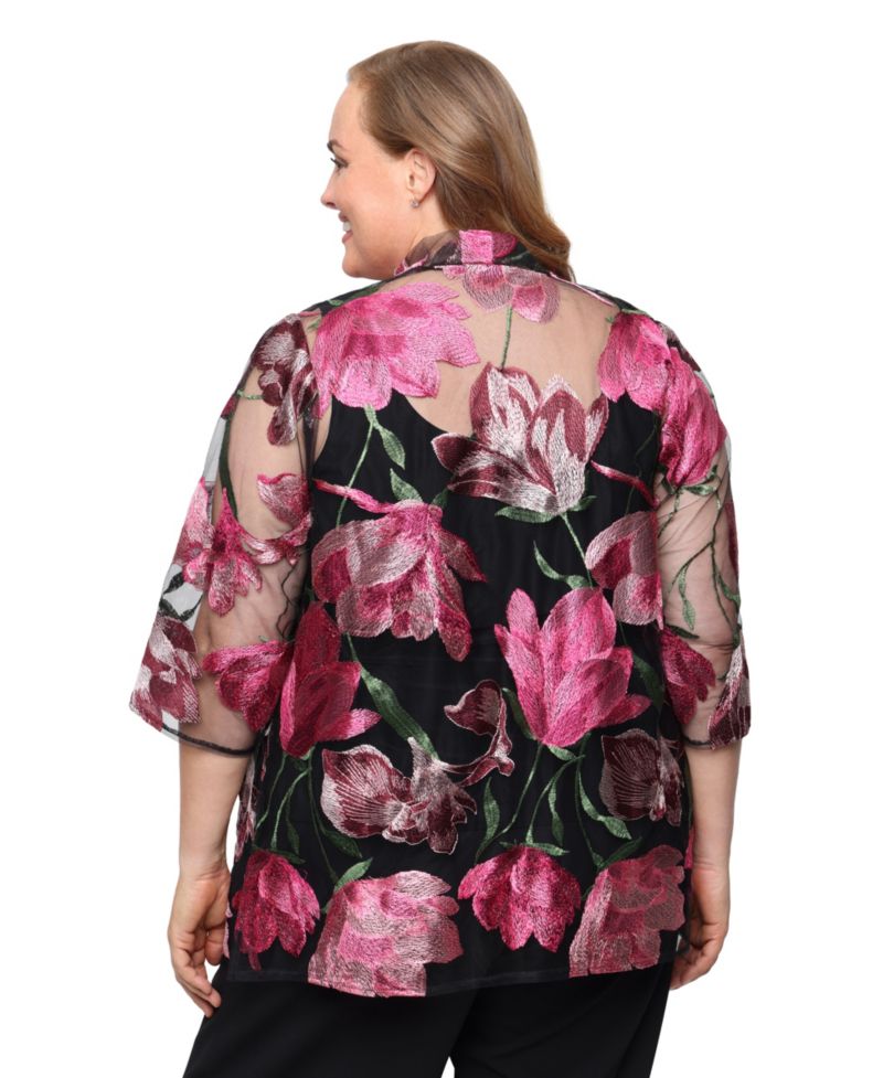 Plus Size 3/4-Length-Sleeve Jacket and Sleeveless Top, 2-Piece Set