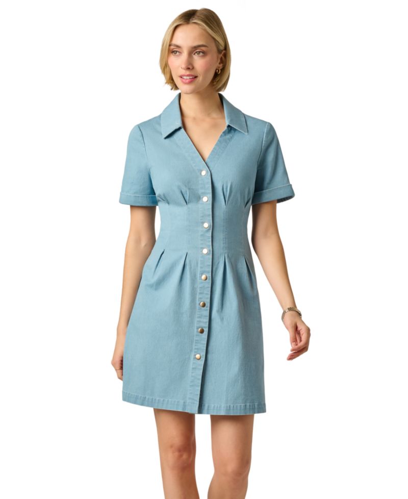 Women's Chambray Collared V-Neck Dress