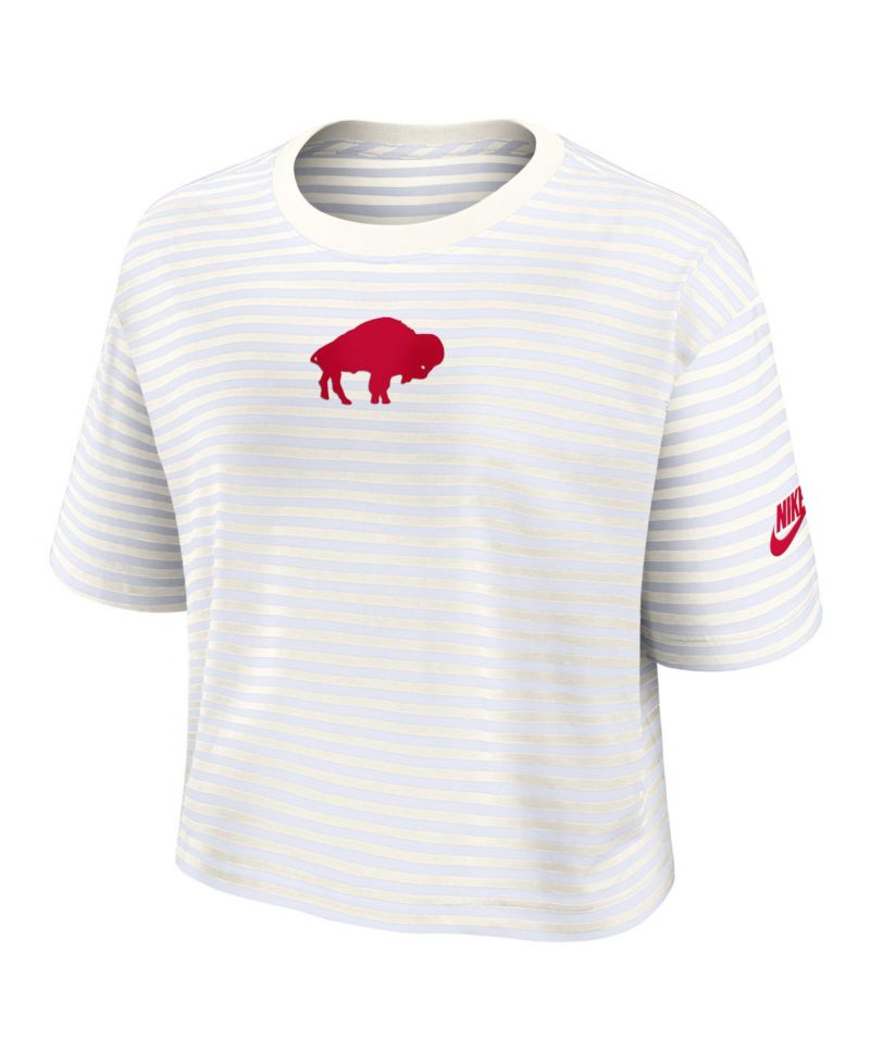 Women's White/Cream Buffalo Bills Striped Cropped T-Shirt