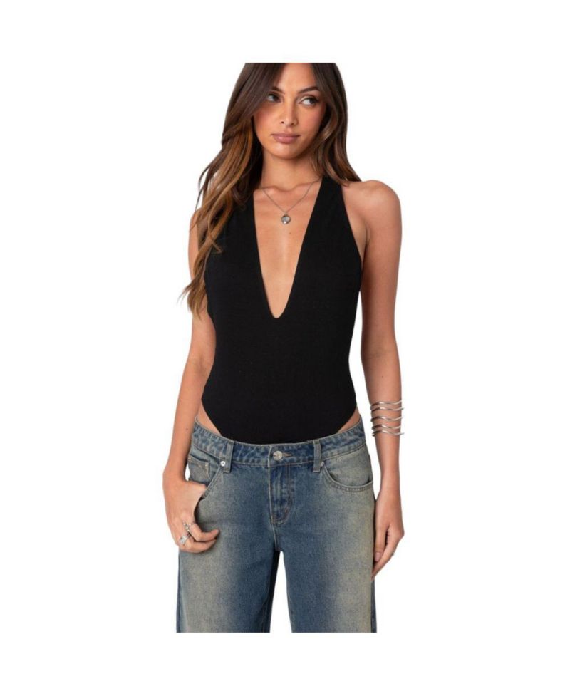 Women's Deep V Backless Bodysuit