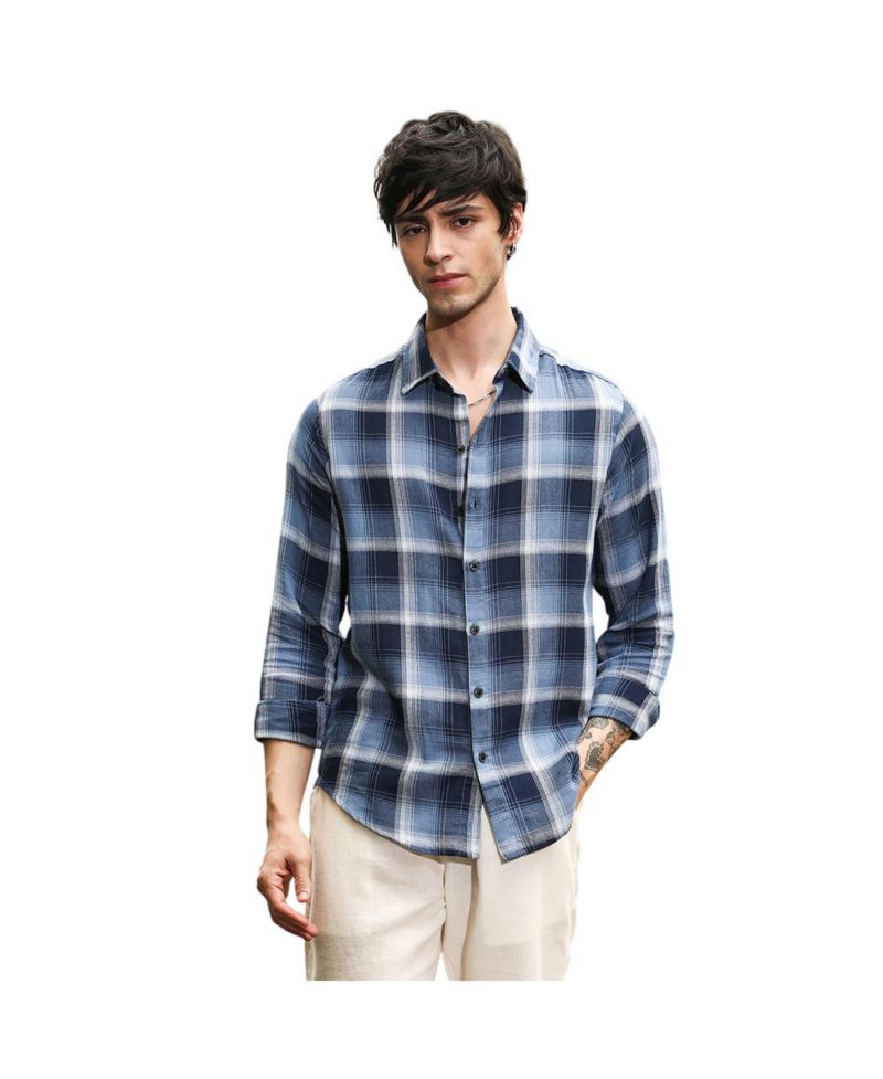 Men's Navy Blue & Off-White Multi-Checkered Shirt