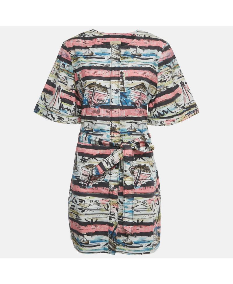 Women's Multicolor Lighthouse Print Cotton Mini Shirt Dress