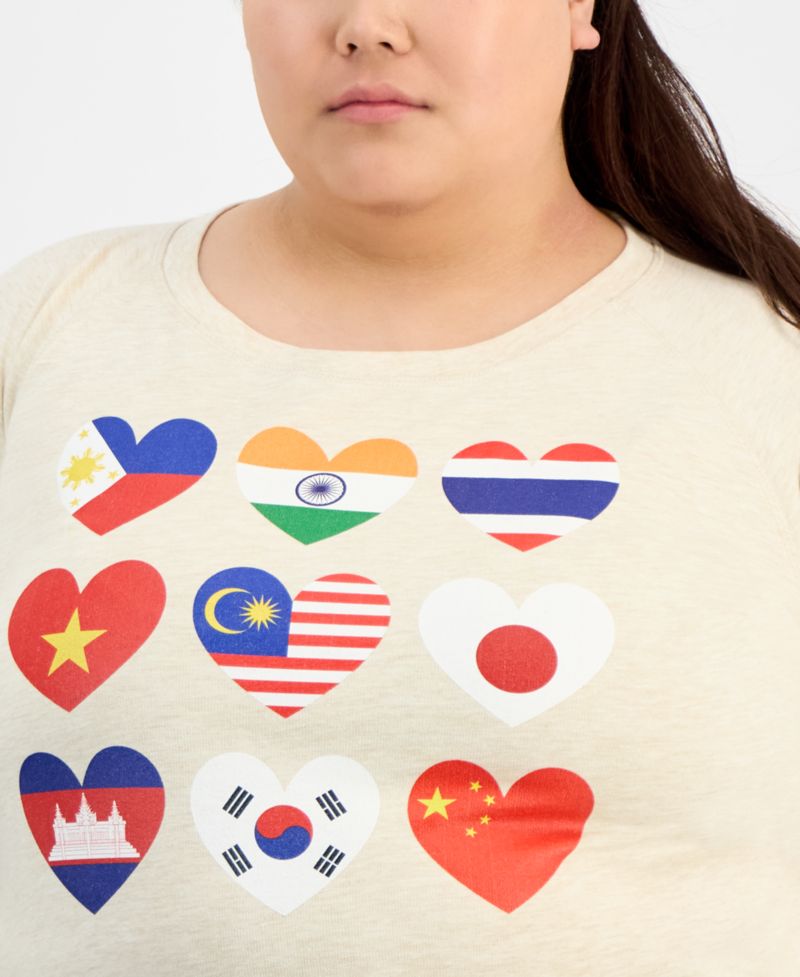 Trendy Plus Size Cotton AAPI Hearts Graphic Top