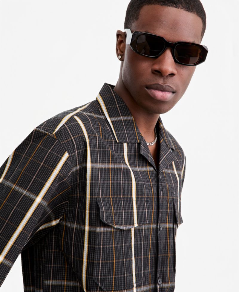 Men's Plaid Camp-Collar Short-Sleeve Shirt