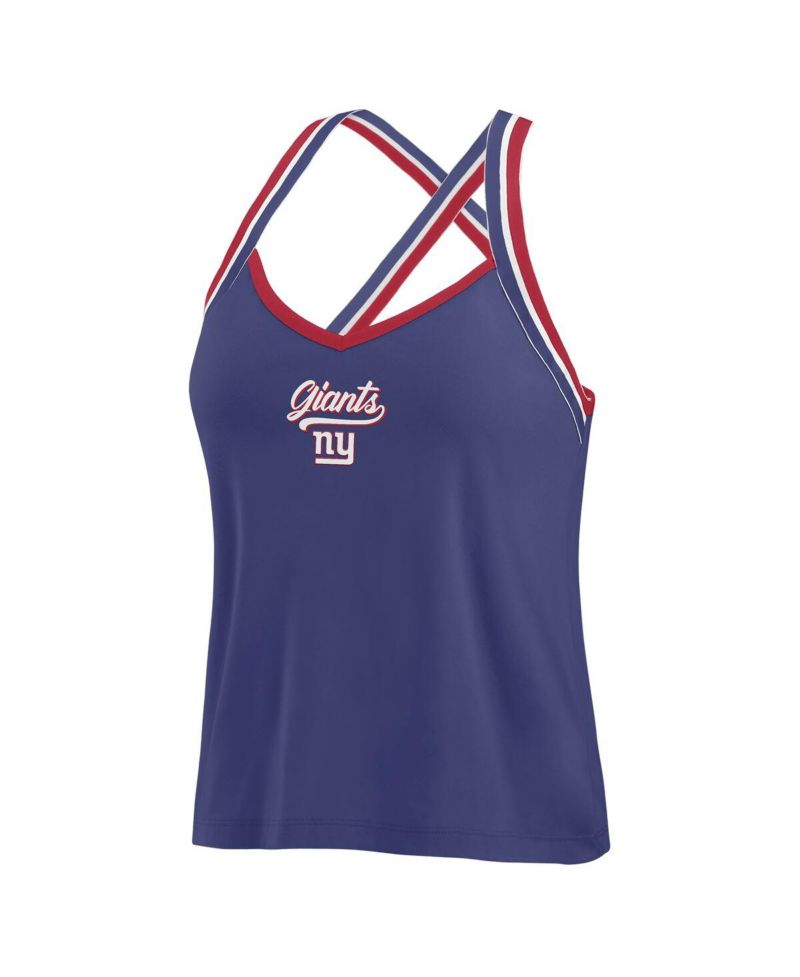 Women's Royal New York Giants Cross Strap Tri-Blend Tank Top